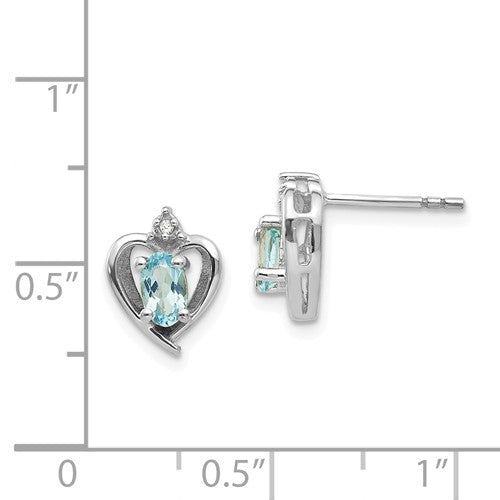 14k White Gold Diamond & Genuine Blue Topaz Heart Stud Earrings- Sparkle & Jade-SparkleAndJade.com XBS470