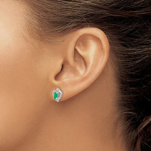 14k White Gold Diamond & Genuine Emerald Heart Stud Earrings- Sparkle & Jade-SparkleAndJade.com XBS453