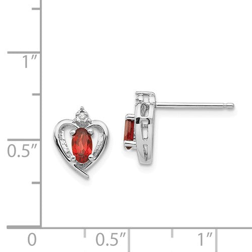 14k White Gold Diamond & Genuine Garnet Heart Stud Earrings- Sparkle & Jade-SparkleAndJade.com XBS442