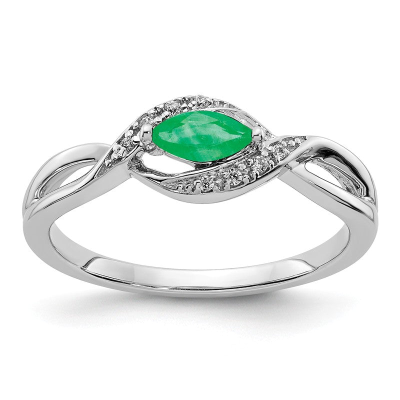 14k White Gold Diamond & Genuine Marquise Emerald Ring- Sparkle & Jade-SparkleAndJade.com Y11372E/AA RM5755-EM-004-WA