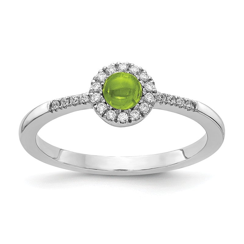 14k White Gold Diamond Halo And Peridot Chabochon Ring- Sparkle & Jade-SparkleAndJade.com RM4031-PE-025-WA