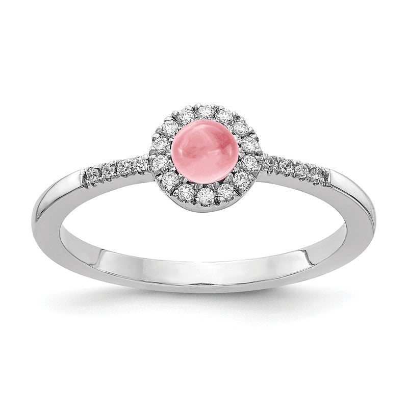 14k White Gold Diamond Halo And Round Pink Tourmaline Cabochon Ring- Sparkle & Jade-SparkleAndJade.com RM4031-PT-025-WA