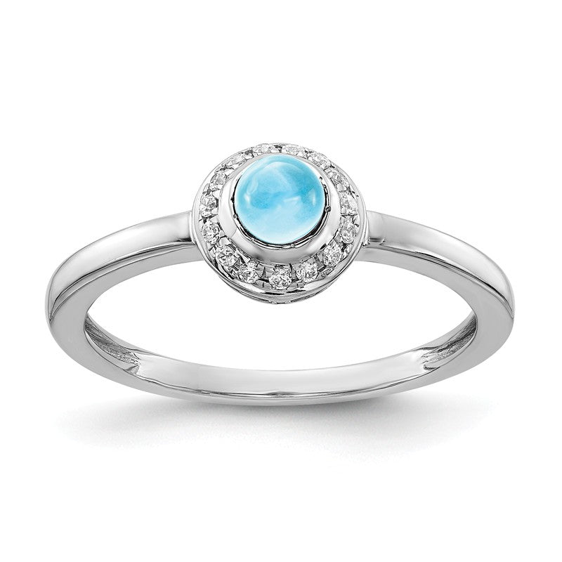 14k White Gold Diamond Halo And Round Swiss Blue Topaz Cabochon Ring- Sparkle & Jade-SparkleAndJade.com RM4030-BT-025-WA
