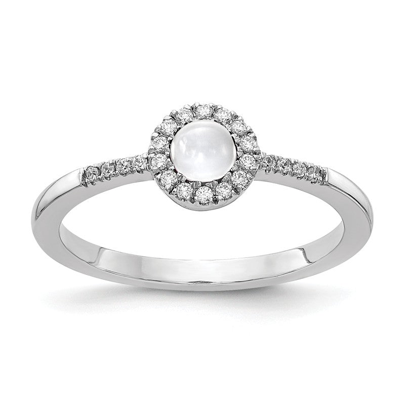 14k White Gold Diamond Halo And White Topaz Chabochon Ring- Sparkle & Jade-SparkleAndJade.com RM4031-WT-025-WA