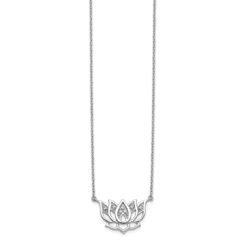14k White Gold Diamond Lotus Flower Necklace- Sparkle & Jade-SparkleAndJade.com PM3810-008-WA