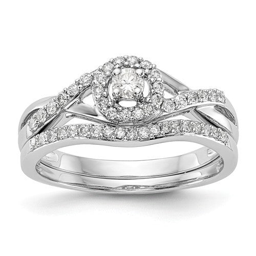 14k White Gold Diamond Round Halo Twist Complete Engagement Ring- Sparkle & Jade-SparkleAndJade.com Y9909AA RM2176E-010-WAA