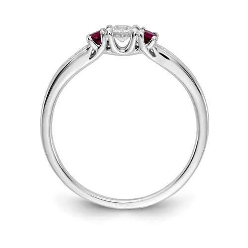 14k White Gold Diamond & Ruby 3-Stone Ring- Sparkle & Jade-SparkleAndJade.com Y13860R/AA RM5750-RU-016-WA