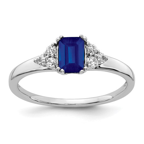 14k White Gold Diamond and Octagon Blue Sapphire Ring- Sparkle & Jade-SparkleAndJade.com RM5767-SA-016-WA