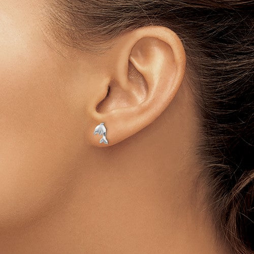 14k White Gold Dolphin Screwback Earrings- Sparkle & Jade-SparkleAndJade.com SE309