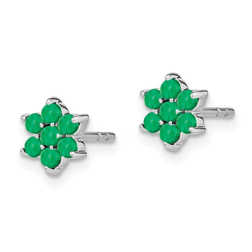 14k White Gold Emerald 7-Stone Cluster Flower Earrings- Sparkle & Jade-SparkleAndJade.com EM7199-EM-W