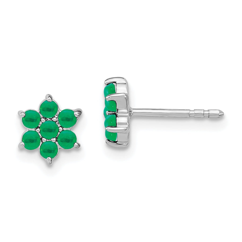 14k White Gold Emerald 7-Stone Cluster Flower Earrings- Sparkle & Jade-SparkleAndJade.com EM7199-EM-W