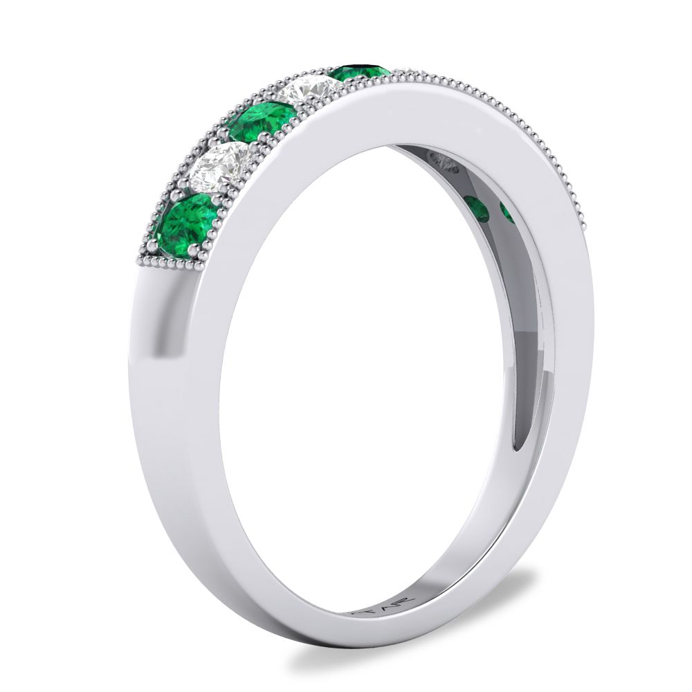 14k White Gold Emerald & Diamond Wedding Band- Sparkle & Jade-SparkleAndJade.com 