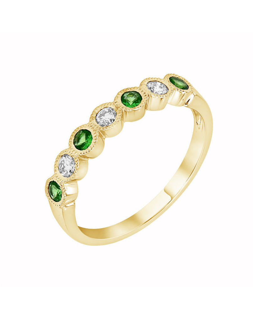 14k White Gold Emerald & Diamond Wedding Band (May)- Sparkle & Jade-SparkleAndJade.com 