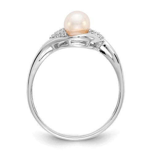 14k White Gold Freshwater Pearl and Diamond Ring- Sparkle & Jade-SparkleAndJade.com XBS377