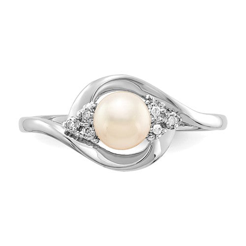 14k White Gold Freshwater Pearl and Diamond Ring- Sparkle & Jade-SparkleAndJade.com XBS377