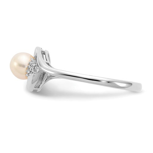 14k White Gold Freshwater Pearl and Diamond Ring- Sparkle & Jade-SparkleAndJade.com XBS377