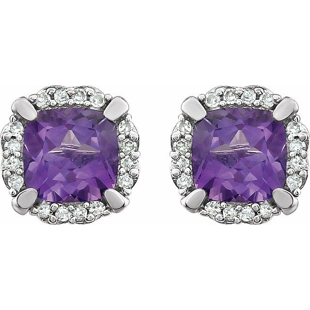 14k White Gold Gemstone & 1/10 CTW Diamond Halo Earrings- Sparkle & Jade-SparkleAndJade.com 