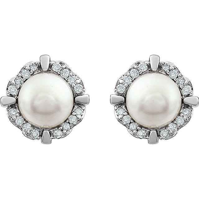 14k White Gold Gemstone & 1/10 CTW Diamond Halo Earrings- Sparkle & Jade-SparkleAndJade.com 
