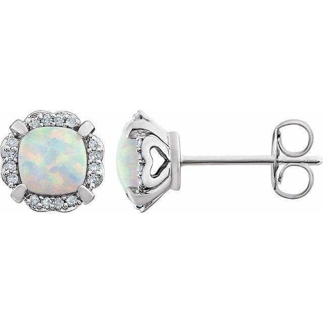 14k White Gold Gemstone & 1/10 CTW Diamond Halo Earrings- Sparkle & Jade-SparkleAndJade.com 651954:60006:P