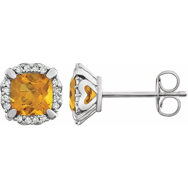 14k White Gold Gemstone & 1/10 CTW Diamond Halo Earrings- Sparkle & Jade-SparkleAndJade.com 651954:60011:P