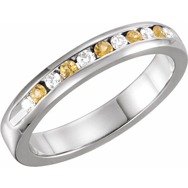 14k White Gold Gemstone & 1/8 CTW Diamond Alternating Channel Set Anniversary Band- Sparkle & Jade-SparkleAndJade.com 62855:60015:P