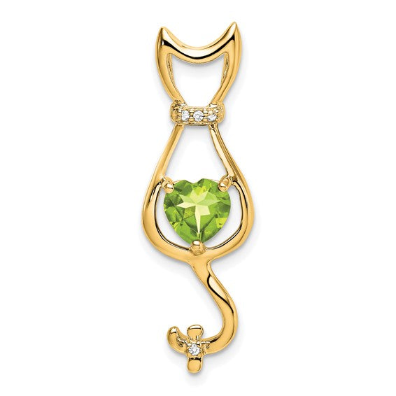 14k White Gold Gemstone Heart And Diamond Cat Pendants- Sparkle & Jade-SparkleAndJade.com 