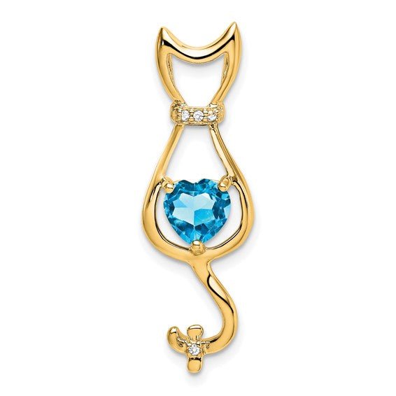 14k White Gold Gemstone Heart And Diamond Cat Pendants- Sparkle & Jade-SparkleAndJade.com PM7030-BT-002-1YA