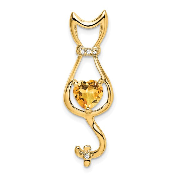 14k White Gold Gemstone Heart And Diamond Cat Pendants- Sparkle & Jade-SparkleAndJade.com PM7030-CI-002-1YA