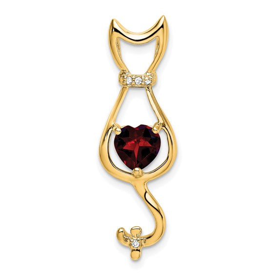 14k White Gold Gemstone Heart And Diamond Cat Pendants- Sparkle & Jade-SparkleAndJade.com PM7030-GA-002-1YA