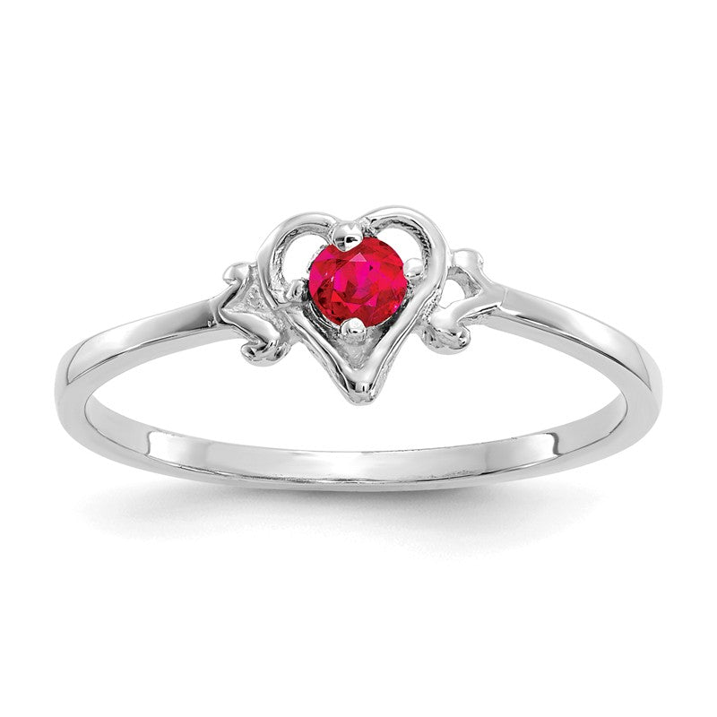 14k White Gold Genuine 3mm Round Ruby Heart Design Ring- Sparkle & Jade-SparkleAndJade.com YC418
