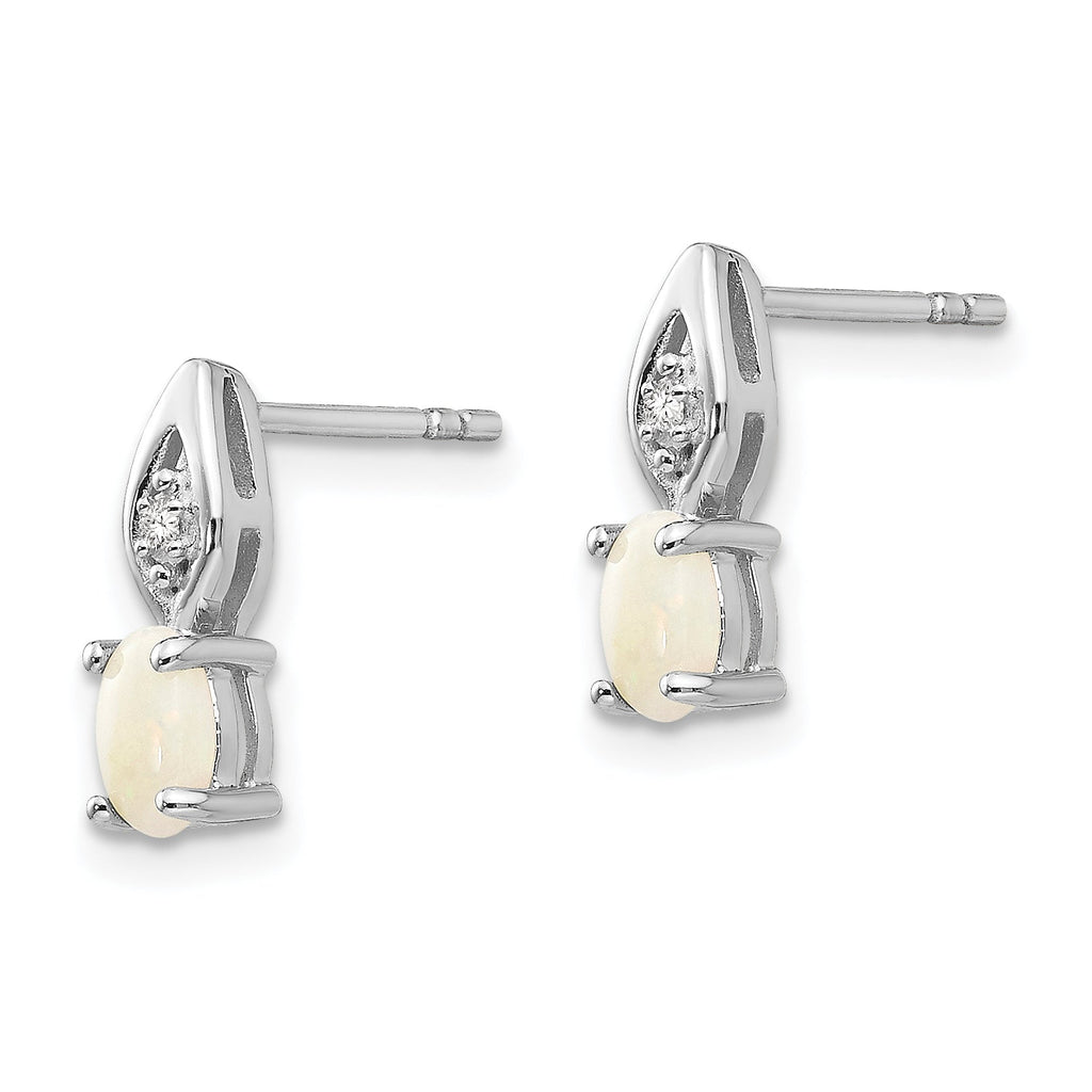 14k White Gold Genuine Australian Oval Opal & Diamond Earrings- Sparkle & Jade-SparkleAndJade.com XBS324