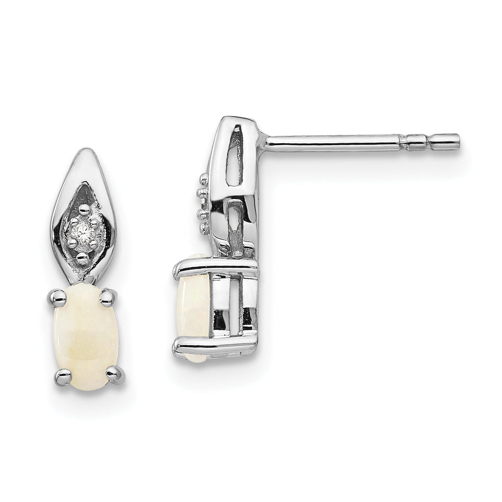 14k White Gold Genuine Australian Oval Opal & Diamond Earrings- Sparkle & Jade-SparkleAndJade.com XBS324