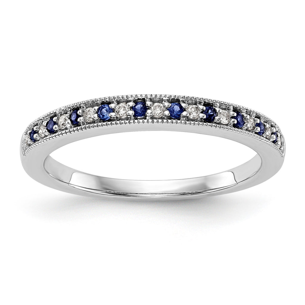 14k White Gold Genuine Blue Sapphire & Diamond Alternating Anniversary Band- Sparkle & Jade-SparkleAndJade.com Y13545AA RM3446B-SA-009-WAA