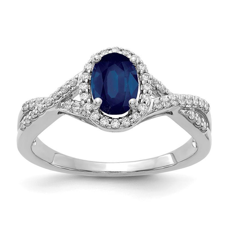 Genuine Blue Sapphire and 1/4ctw Diamond White Gold Anniversary Ring |  REEDS Jewelers