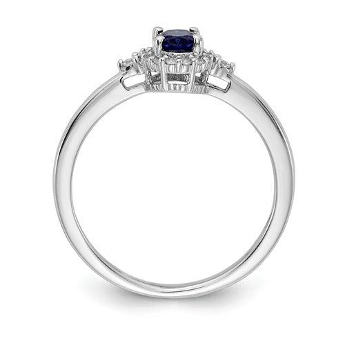 14k White Gold Genuine Blue Sapphire and Diamond Halo Ring- Sparkle & Jade-SparkleAndJade.com RM5756-SA-010-WA