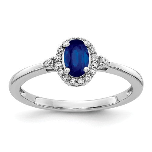 14k White Gold Genuine Blue Sapphire and Diamond Halo Ring- Sparkle & Jade-SparkleAndJade.com RM5756-SA-010-WA