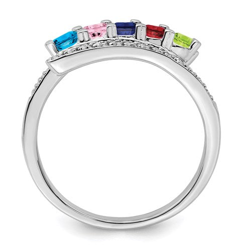 14k White Gold Genuine Diamond ByPass Mother's Family Birthstone Ring- Sparkle & Jade-SparkleAndJade.com 