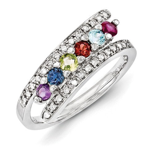 14k White Gold Genuine Diamond ByPass Mother's Family Birthstone Ring- Sparkle & Jade-SparkleAndJade.com 