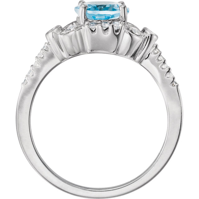14k White Gold Genuine Oval Aquamarine & Diamond Accented Ring- Sparkle & Jade-SparkleAndJade.com 66138:60001:P
