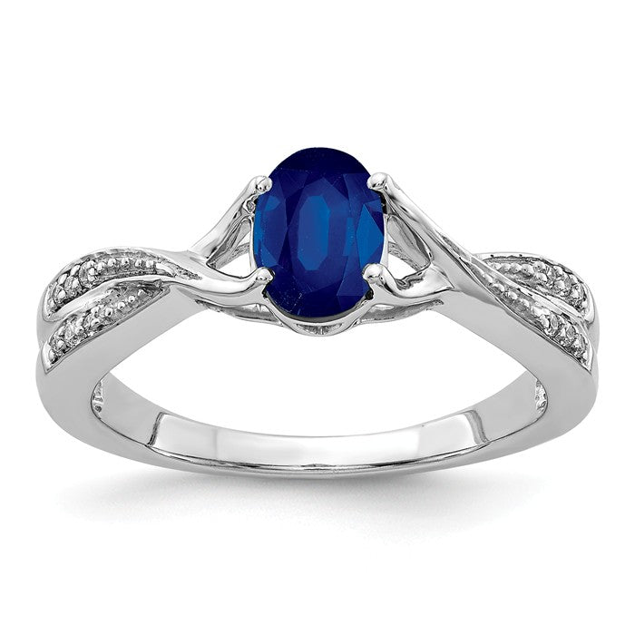 14k White Gold Genuine Oval Blue Sapphire And Diamond Ring- Sparkle & Jade-SparkleAndJade.com RM5773-SA-007-WA