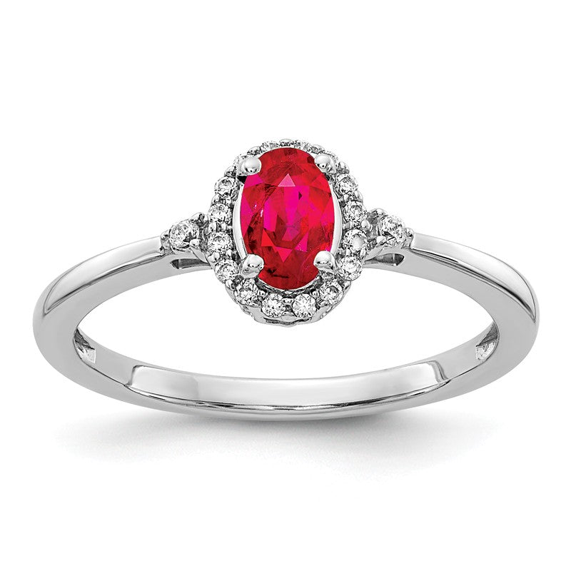 14k White Gold Genuine Oval Ruby and Diamond Halo Ring- Sparkle & Jade-SparkleAndJade.com RM5756-RU-010-WA