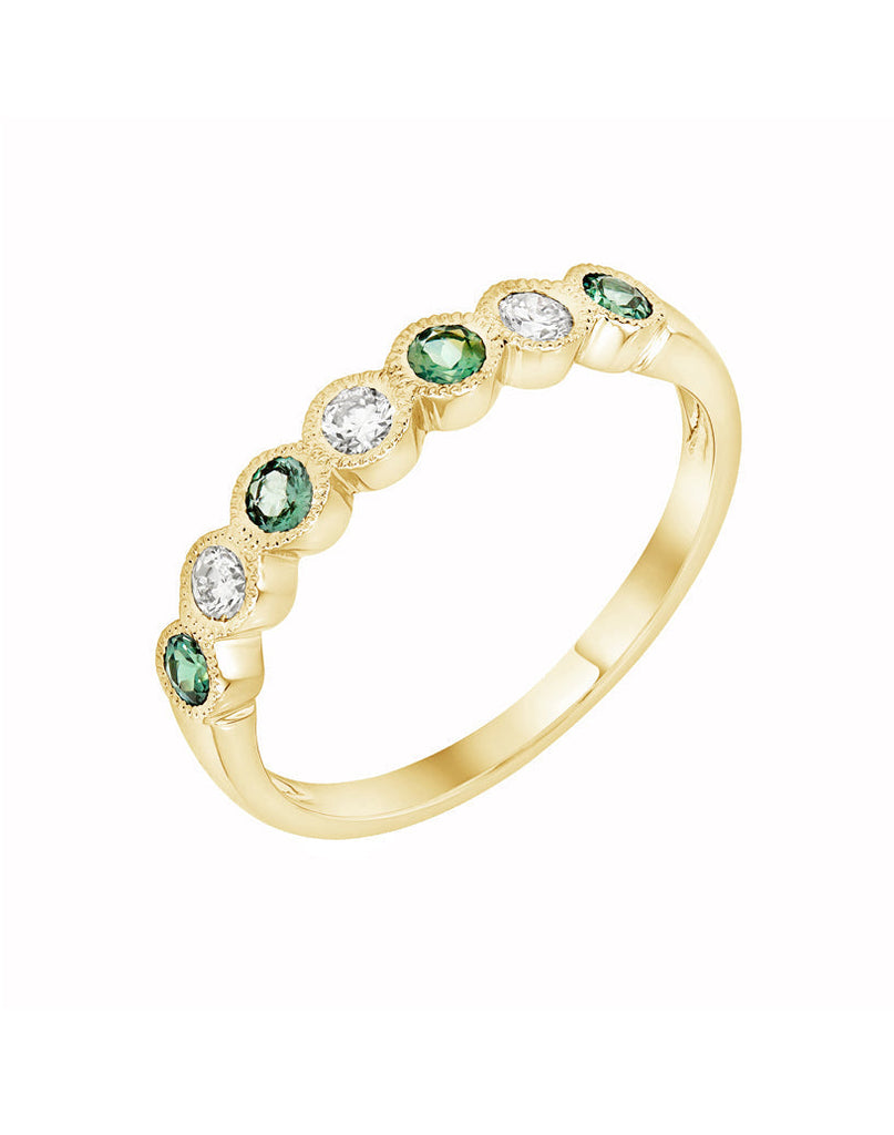 14k White Gold Genuine Round Alexandrite & Diamond Wedding Anniversary Band- Sparkle & Jade-SparkleAndJade.com R11737WB-ALE