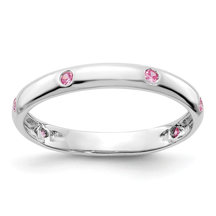 14k White Gold Gypsy Set Pink Sapphire Eternity Ring- Sparkle & Jade-SparkleAndJade.com Y13929PS/A RM5621-PS-WA
