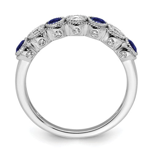 14k White Gold Lab Grown Diamond And Created Blue Sapphire Ring- Sparkle & Jade-SparkleAndJade.com RM7505-CSA-050-WLG