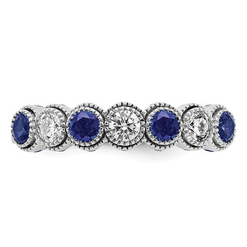 14k White Gold Lab Grown Diamond And Created Blue Sapphire Ring- Sparkle & Jade-SparkleAndJade.com RM7505-CSA-050-WLG