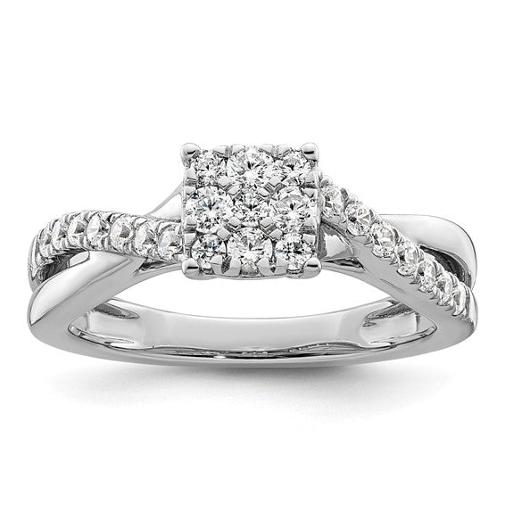 14k White Gold Lab Grown Diamond Cluster Twist Engagement Ring- Sparkle & Jade-SparkleAndJade.com RM8819E-050-WLG