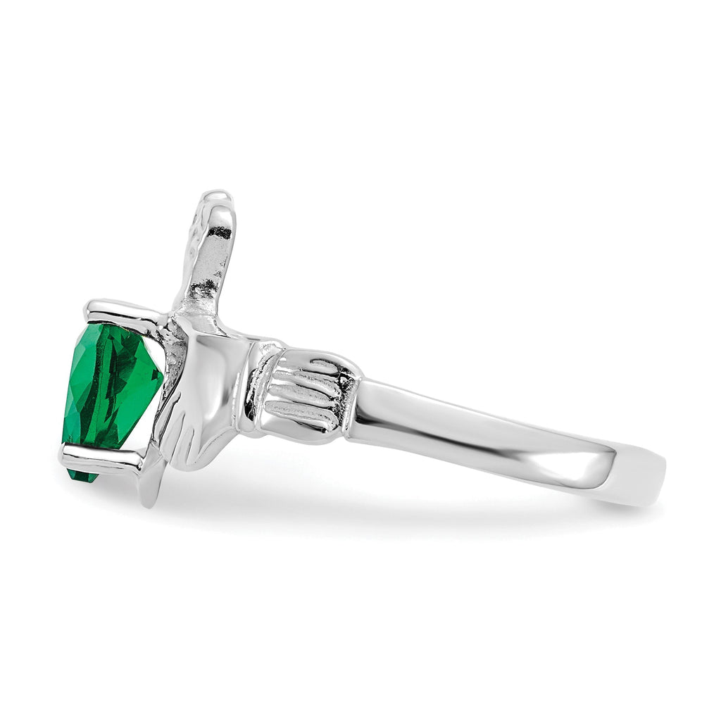 14k White Gold May Emerald Heart Claddagh Ring- Sparkle & Jade-SparkleAndJade.com R503