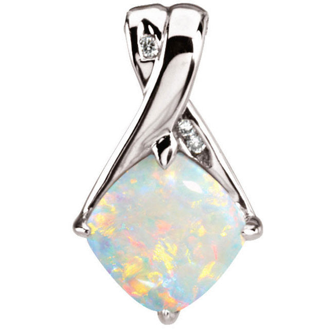 14k White Gold Opal & Diamond Pendant- Sparkle & Jade-SparkleAndJade.com 66619:60001:P