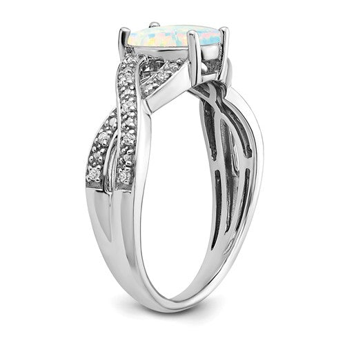 14k White Gold Oval Created Opal And Diamond Infinity Inspired Ring- Sparkle & Jade-SparkleAndJade.com RM5986-OP-008-WA