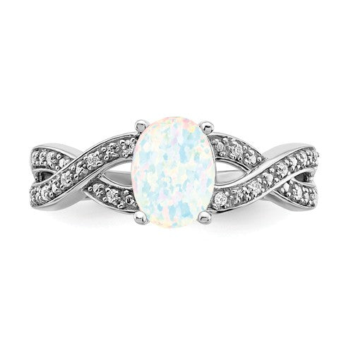 14k White Gold Oval Created Opal And Diamond Infinity Inspired Ring- Sparkle & Jade-SparkleAndJade.com RM5986-OP-008-WA